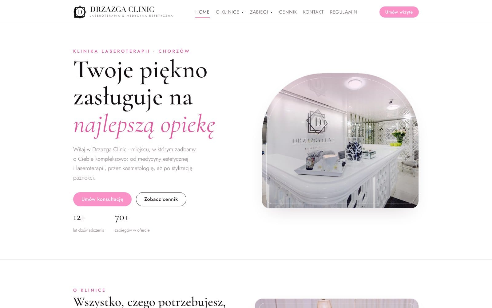 Drzazga Clinic: przejście z Elementora na dedykowany motyw dla kliniki medycyny estetycznej