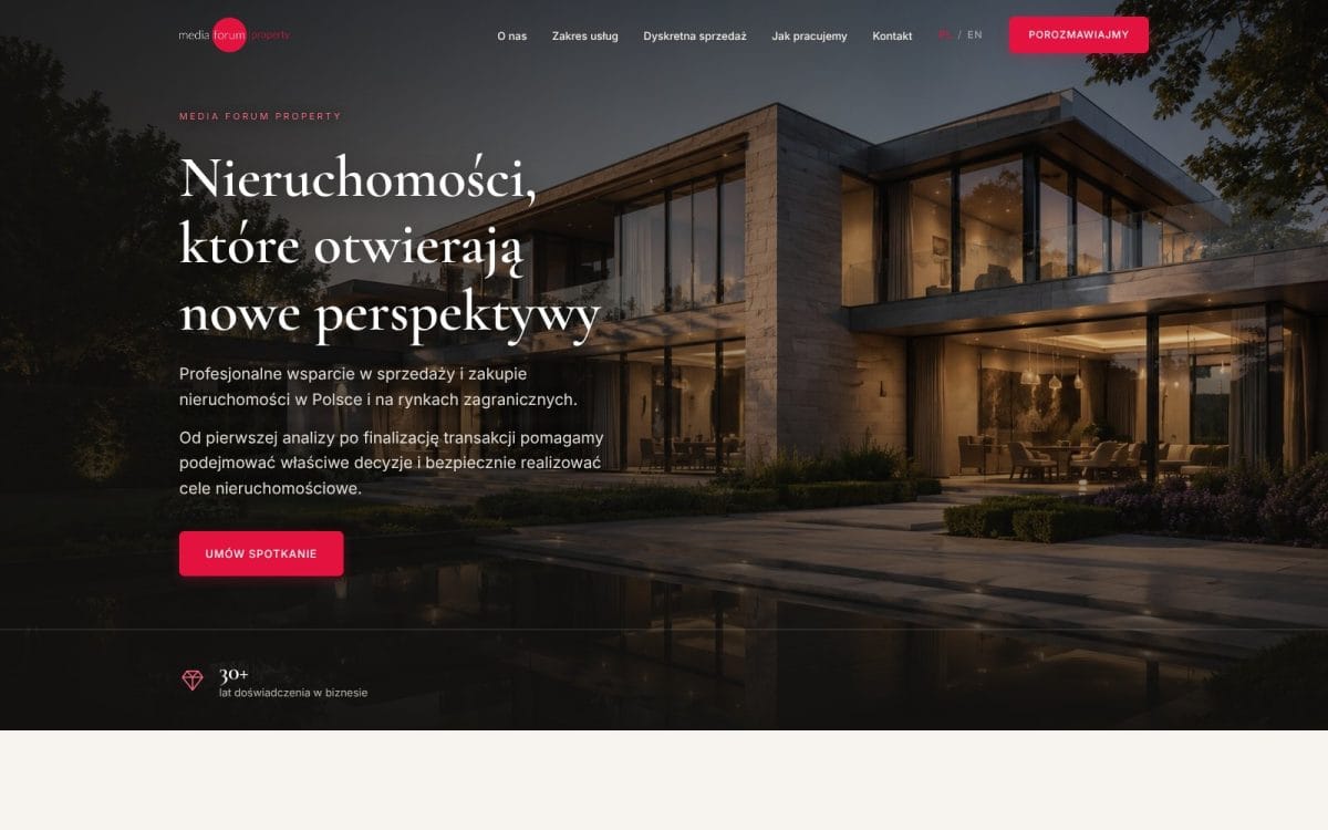 Media Forum Property: strona biura nieruchomości z ofertami, PL/EN i zestawieniami PDF