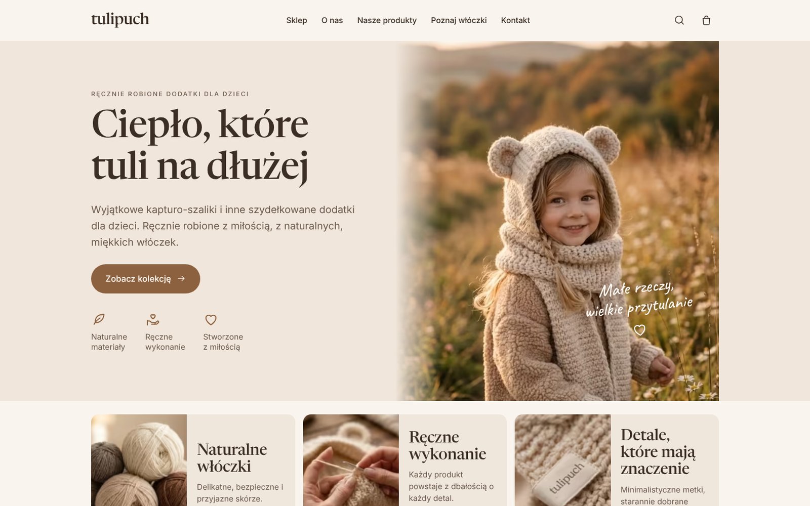 Tulipuch: sklep z ręcznie robionymi dodatkami dla dzieci zbudowany od zera bez WooCommerce